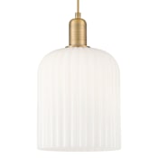 Innovations Lighting Bridal Veil 8" Wide Cord Hung Mini Pendant with Glossy, Ribbed White Glass Shade Brushed Brass