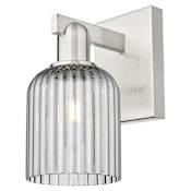 Innovations Lighting Bridal Veil 11" Tall Bathroom Sconce with Light Smoke, Ribbed Glass Shade Brushed Satin Nickel