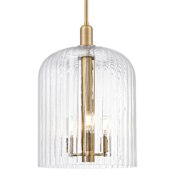 Innovations Lighting Bridal Veil 3 Light 12" Wide Pendant with Clear, Ribbed Glass Shade Brushed Brass