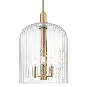 Innovations Lighting Bridal Veil 3 Light 12" Wide Pendant with Clear, Seedy, Ribbed Glass Shade Brushed Brass