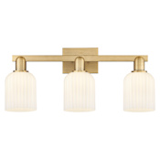 Innovations Lighting Bridal Veil 3 Light 24" Wide Vanity Light with Glossy, Ribbed White Glass Shades Brushed Brass