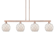 Innovations Lighting Farmhouse Rope 4 Light 51" Wide Linear Pendant Antique Copper / White Glass with White Rope