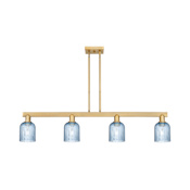 Innovations Lighting Bridal Veil 4 Light 48" Wide Linear Pendant Brushed Brass / Blue
