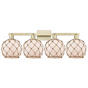 Innovations Lighting Farmhouse Rope 4 Light 35" Wide Vanity Light Antique Brass / White Glass with Brown Rope