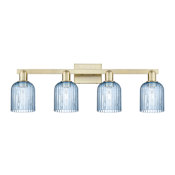 Innovations Lighting Bridal Veil 4 Light 32" Wide Vanity Light Antique Brass / Blue