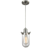 Innovations Lighting Centri 5" Wide Mini Pendant - Cord Suspension - ST18 Bulb Compatible Brushed Satin Nickel / Clear