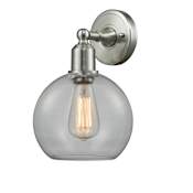 Innovations Lighting Sphere Single Light 13" Tall Bathroom Sconce Brushed Satin Nickel / Clear