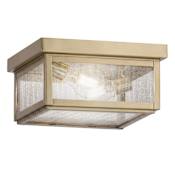 Innovations Lighting Branford 2 Light 11" Wide Semi-Flush Square Outdoor Ceiling Fixture with Seedy Glass Antique Brass