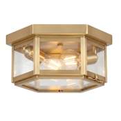 Innovations Lighting Branford 2 Light 11" Wide Semi-Flush Octagon Outdoor Ceiling Fixture with Clear Glass Antique Brass