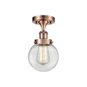 Innovations Lighting Beacon 6" Wide Semi-Flush Globe Ceiling Fixture Antique Copper / Clear