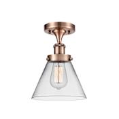 Innovations Lighting Cone 8" Wide Semi-Flush Ceiling Fixture Antique Copper / Clear