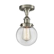 Innovations Lighting Beacon 6" Wide Semi-Flush Globe Ceiling Fixture Brushed Satin Nickel / Clear