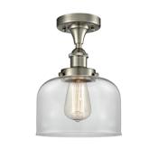 Innovations Lighting Large Bell 8" Wide Semi-Flush Ceiling Fixture Brushed Satin Nickel / Clear