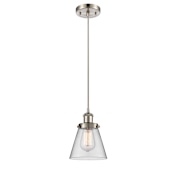 Innovations Lighting Small Cone 6" Wide Mini Pendant - Cord Hung Brushed Satin Nickel / Clear