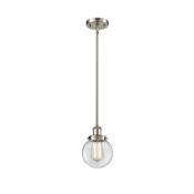 Innovations Lighting Beacon 6" Wide Mini Pendant - Rod Hung Brushed Satin Nickel / Clear