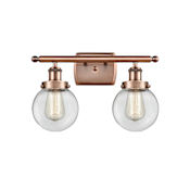 Innovations Lighting Beacon 2 Light 16" Wide Vanity Light Antique Copper / Clear