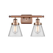 Innovations Lighting Cone 2 Light 16" Wide Vanity Light with Cone Shades Antique Copper / Clear