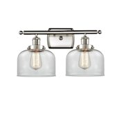 Innovations Lighting Large Bell 2 Light 16" Wide Vanity Light Brushed Satin Nickel / Clear