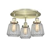 Innovations Lighting Chatham 3 Light 19" Wide Flush Mount Ceiling Fixture Antique Brass / Clear