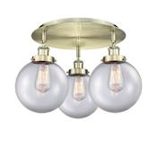 Innovations Lighting Canton 3 Light 20" Wide Flush Mount Ceiling Fixture Antique Brass / Clear