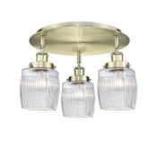 Innovations Lighting Colton 3 Light 18" Wide Flush Mount Ceiling Fixture Antique Brass / Clear Halophane