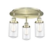 Innovations Lighting Dover 3 Light 17" Wide Flush Mount Ceiling Fixture Antique Brass / Clear