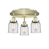 Innovations Lighting Bell 3 Light 17" Wide Flush Mount Ceiling Fixture Antique Brass / Clear