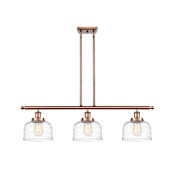Innovations Lighting Bell 3 Light 36" Wide Linear Pendant Antique Copper / Clear Deco Swirl