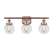 Innovations Lighting Beacon 3 Light 26" Wide Vanity Light Antique Copper / Clear