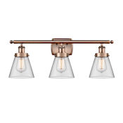 Innovations Lighting Cone 3 Light 26" Wide Vanity Light with Shades Antique Copper / Clear