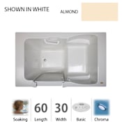 Jacuzzi 60" x 30" Finestra&reg; Walk In Soaking Tub with 10 Jets, Basic Control, Chromatherapy and Left Drain Almond