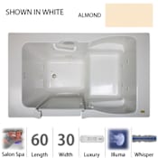 Jacuzzi 60" x 30" Finestra&reg; Walk In Salon&reg; Spa Tub with 10 Jets, Luxury Control, Illumatherapy, Heater, Right Drain and Left Pump Almond