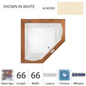 Jacuzzi 66" x 66" Fuzion Drop In Corner Luxury Salon Spa Bathtub with 15 Jets, Luxury Controls, Chromatherapy, Heater - Integrated Drain Assembly Included Almond