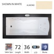 Jacuzzi 72" x 36" Fuzion Drop In Luxury Salon Spa Bathtub with 14 Jets, LCD Controls, Illumatherapy, Heater, Right Drain and Left Pump - Integrated Drain Assembly Included Almond
