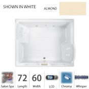 Jacuzzi 72" x 60" Fuzion Drop In Luxury Salon Spa Bathtub with 15 Jets, LCD Controls, Chromatherapy, Heater, Center Drain and Right Pump - Integrated Drain Assembly Included Almond
