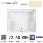Jacuzzi 72" x 60" Fuzion Drop In Luxury Salon Spa Bathtub with 15 Jets, LCD Controls, Illumatherapy, Heater, Center Drain and Right Pump - Integrated Drain Assembly Included Almond