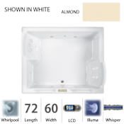 Jacuzzi 72" x 60" Fuzion Drop In Luxury Whirlpool Bathtub with 15 Jets, LCD Controls, Illumatherapy, Heater, Center Drain and Right Pump - Integrated Drain Assembly Included Almond