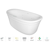 Jacuzzi Arga Classic 67" Free Standing Acrylic Swirlpool™ Experience Tub with Center Drain, Drain Assembly and Overflow Gloss White