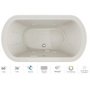 Jacuzzi Duetta 66" Drop-In Spa Combination Bathtub with Center Drain, Whisper+ Technology™, and Chromatherapy Oyster / Chrome Trim