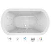 Jacuzzi Duetta 72" Salon Spa Bathtub for Drop In / Undermount Installations with Center Drain and Chromatherapy Lighting / RapidHeat Technologies - Luxury Controls White / White Trim