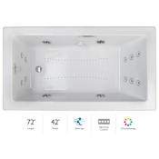 Jacuzzi Elara 72" Acrylic Air / Whirlpool Bathtub for Drop-In Installations with Left Drain, Chromatherapy Lighting, Heater, and Luxury Controls White / Chrome Trim