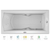 Jacuzzi 72" x 36" Fuzion Drop In Luxury Salon Spa Bathtub with 14 Jets, LCD Controls, Illumatherapy, Heater, Right Drain and Left Pump - Integrated Drain Assembly Included White