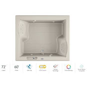 Jacuzzi 72" x 60" Fuzion Drop In Luxury Salon Spa Bathtub with 15 Jets, LCD Controls, Chromatherapy, Heater, Center Drain and Right Pump - Integrated Drain Assembly Included Oyster