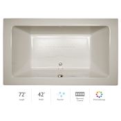 Jacuzzi 72" x 42" Sia&reg; Drop In Luxury Pure Air&reg; Bathtub with Luxury Controls, Chromatherapy, Center Drain and Right Blower Oyster