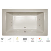 Jacuzzi 72" x 42" Sia&reg; Drop In Luxury Whirlpool Bathtub with 13 Jets, Luxury Controls, Chromatherapy, Heater, Center Drain and Right Pump Oyster