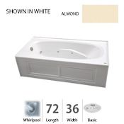 Jacuzzi 72" x 36" Amiga&reg; Three Wall Alcove Comfort Whirlpool Bathtub with 8 Jets, Basic Controls, Heater, Left Drain and Right Pump Almond