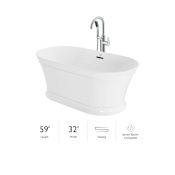 Jacuzzi Lyndsay 59" Free Standing Acrylic Soaking Tub with NW50827 Tub Filler Faucet, Center Drain, Drain Assembly and Overflow White / Chrome Trim / Chrome Filler