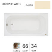 Jacuzzi 66" x 34" Luxura Alcove Reversible Soaking Bathtub with Universal Drain Almond