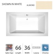 Jacuzzi 66" x 36" Sia® Drop In Luxury Salon Spa Bathtub with 13 Jets, Luxury Controls, Chromatherapy, Heater, Center Drain and Right Pump Almond