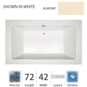Jacuzzi 72" x 42" Sia&reg; Drop In Luxury Pure Air&reg; Bathtub with Luxury Controls, Chromatherapy, Center Drain and Right Blower Almond